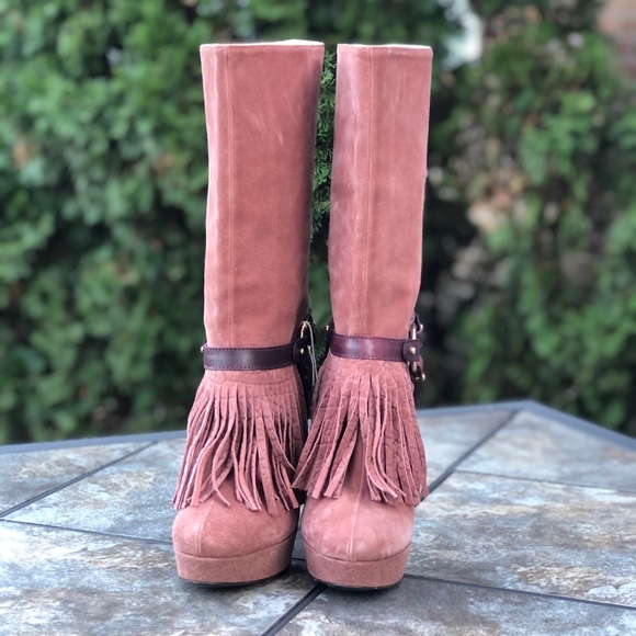 Just Cavelli Yoda 17 Fringe Platform Suede Heeled Boots - Picture 2 of 12